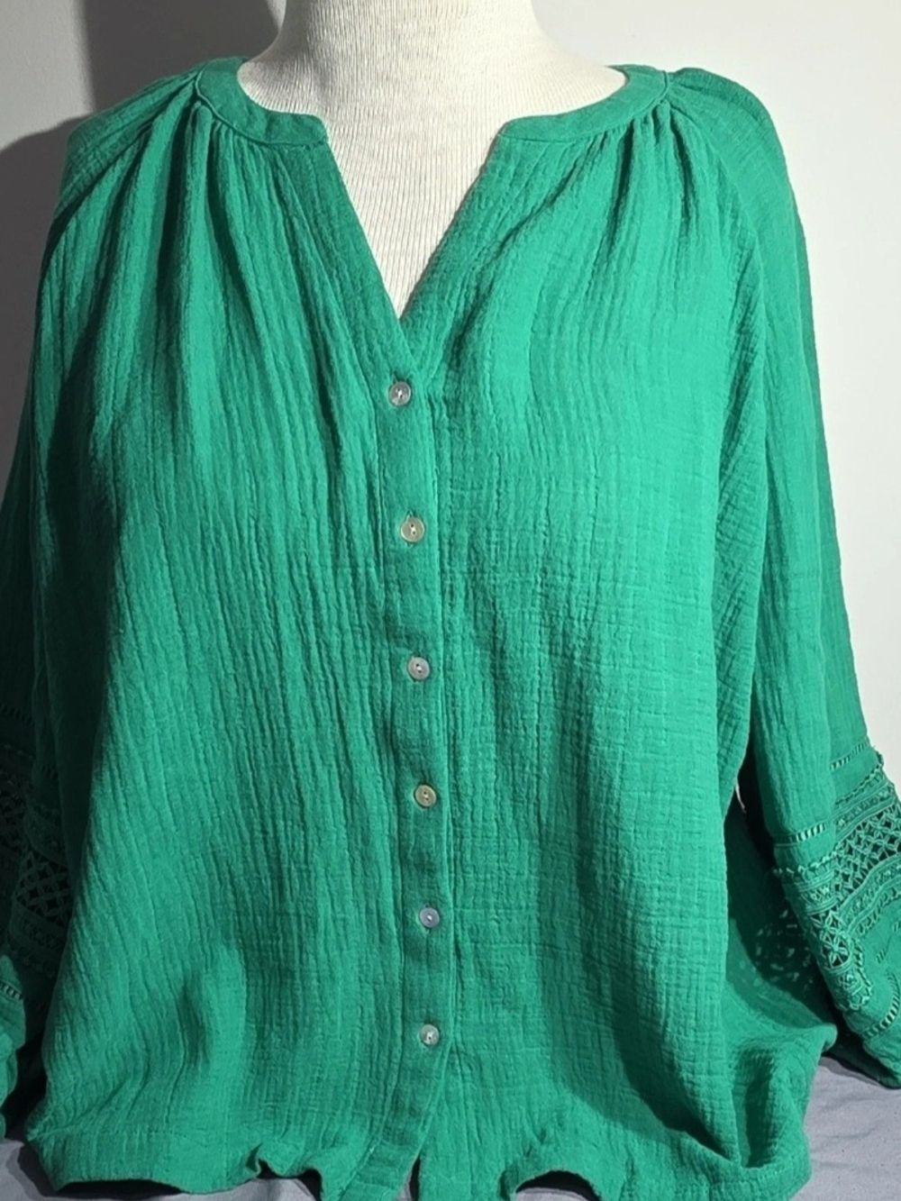 Calypso St. Barth Vibrant Green Button-Down Gauze Blouse